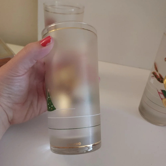 Vintage Frosted Culver 22kt Gold Holiday Yule Bear Shammed Highballs x 4 - Picture 7 of 12